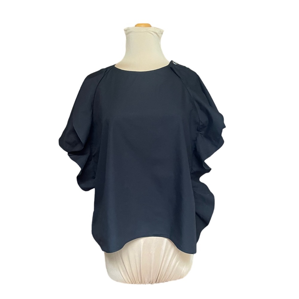 Zara black ruffled blouse size large cotton